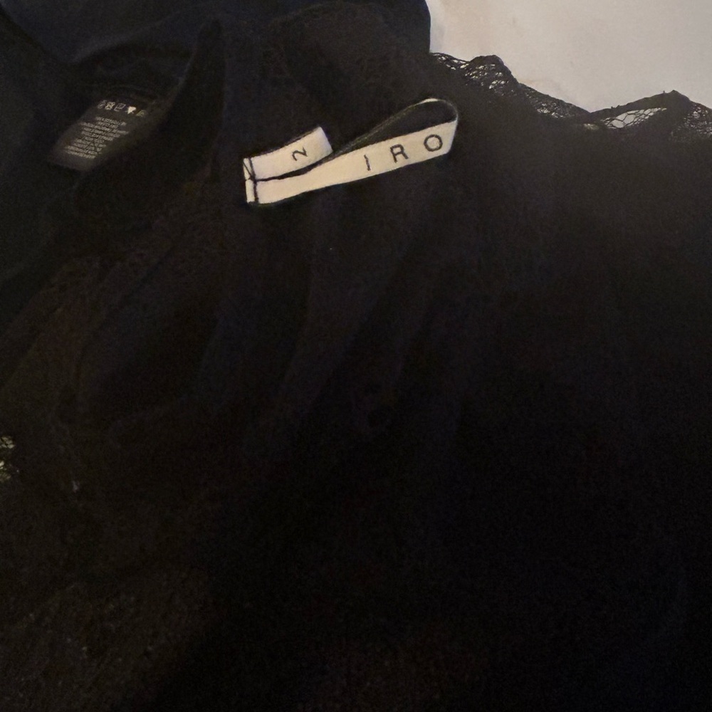 IRO Black Mini Dress Size Medium Crew Neck Cap Sleeve Lace Trim - Picture 6 of 16